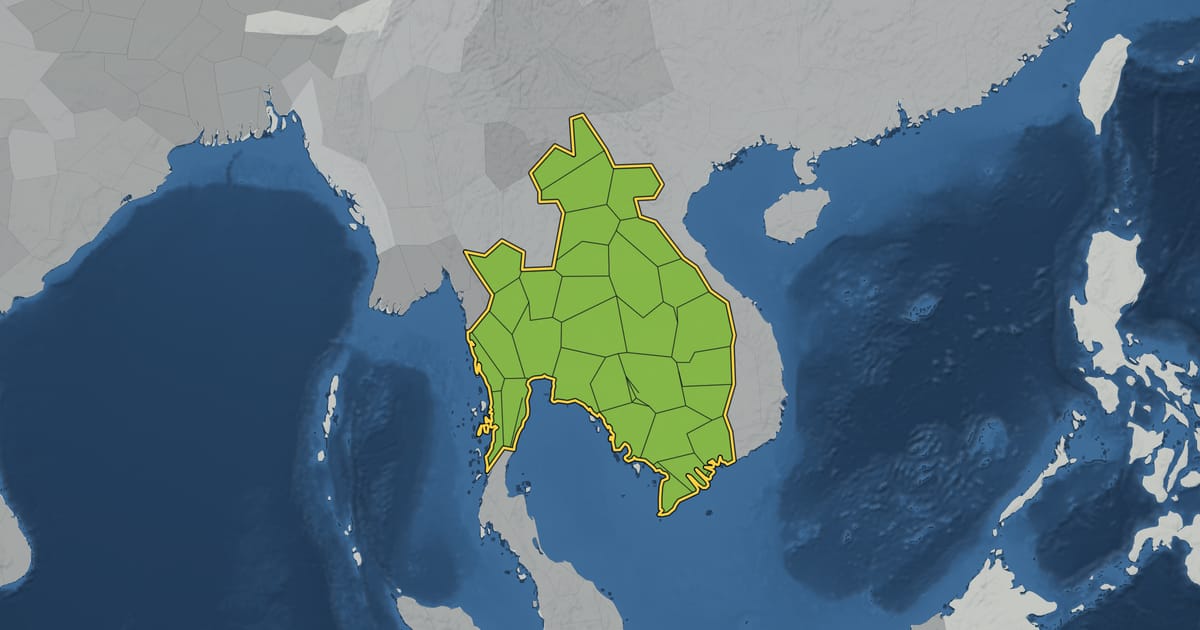 Map of the Khmer Empire in AD 881, at its largest extent