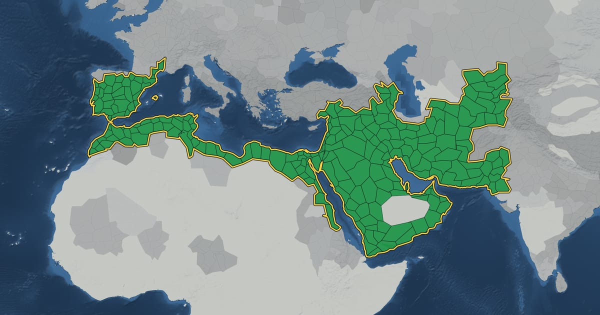 Map of the Umayyad Caliphate in AD 741, at its largest extent