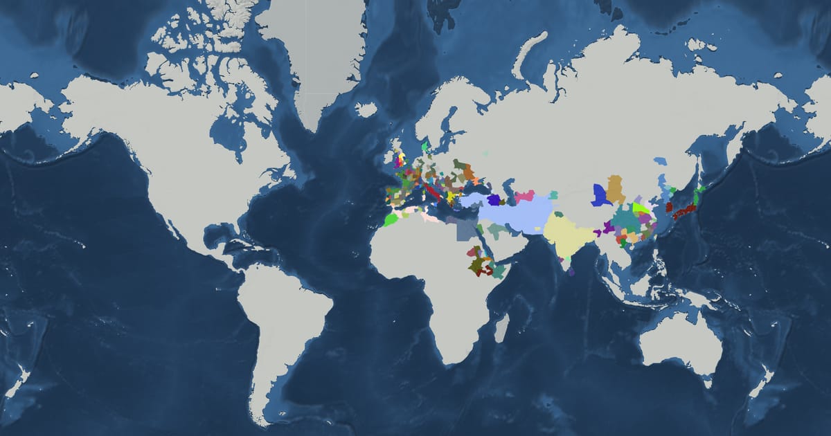 Historical map of the world in 264 BC showing the borders of states and empires