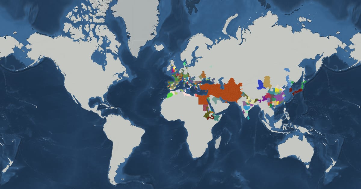 Historical map of the world in 450 BC showing the borders of states and empires