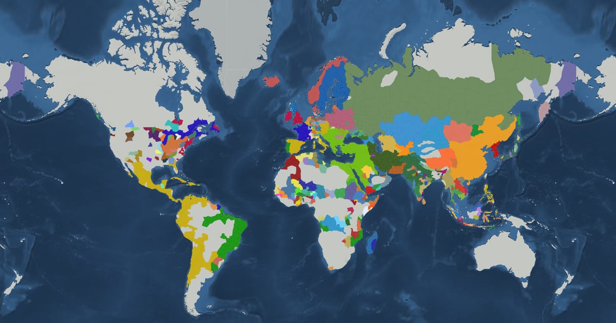 Historical map of the world in 1683 showing the borders of states and empires