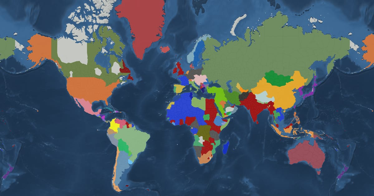 Historical map of the world in 1914 showing the borders of states and empires
