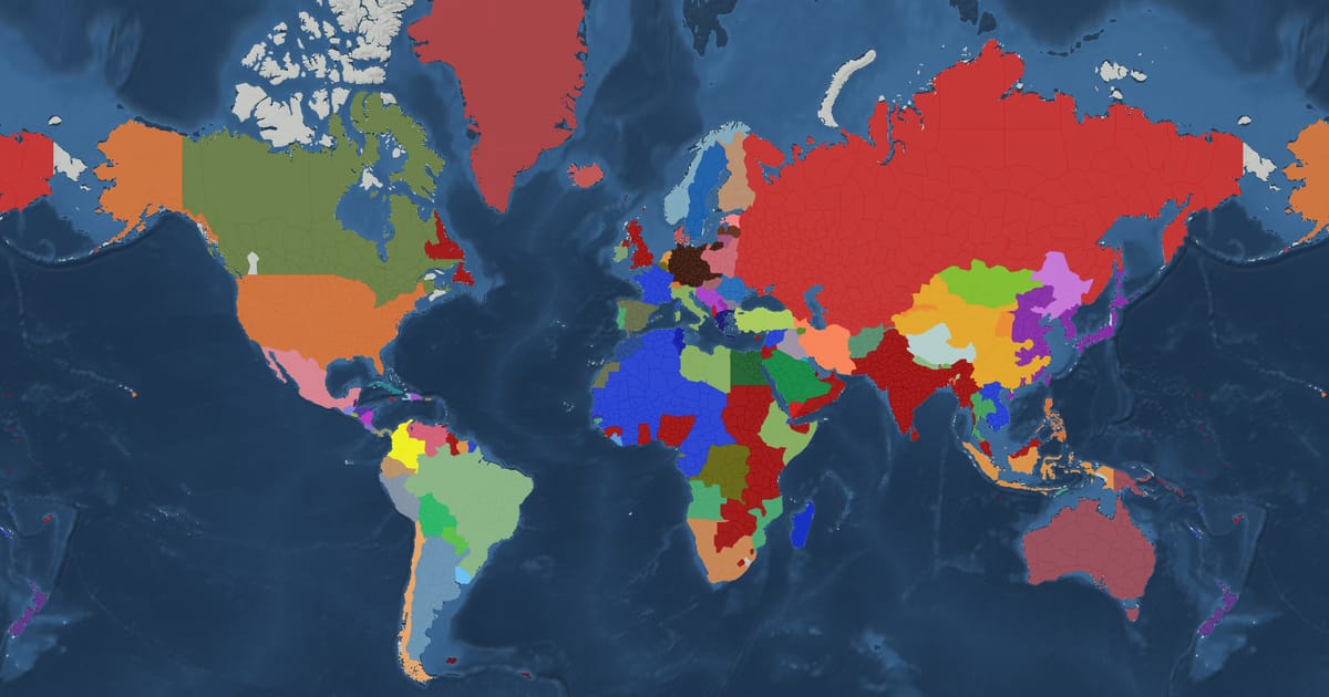 Historical map of the world in 1939 showing the borders of states and empires