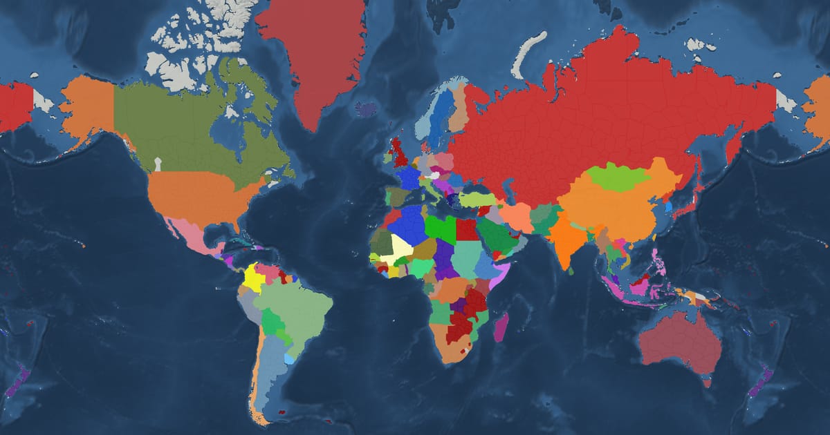 Historical map of the world in 1960 showing the borders of states and empires