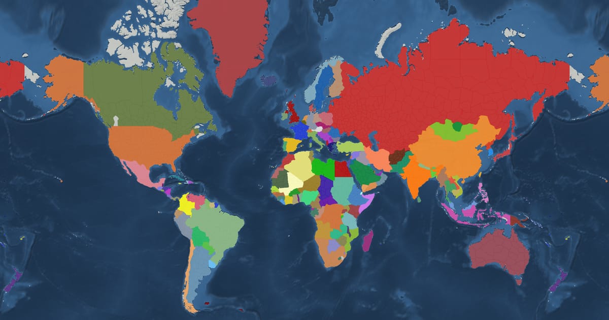 Historical map of the world in 1980 showing the borders of states and empires